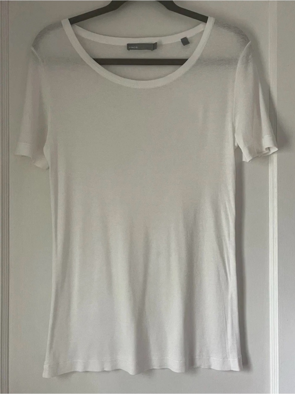 Vince White Airy Cotton Short Sleeve Scoop Neck Tee